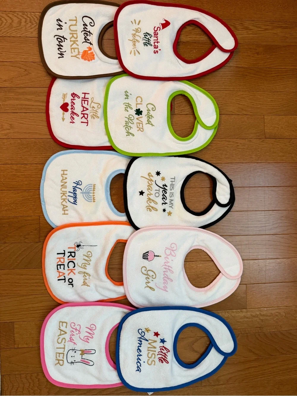 Holiday & Occasion Baby Bib Set in Multicolor Trim